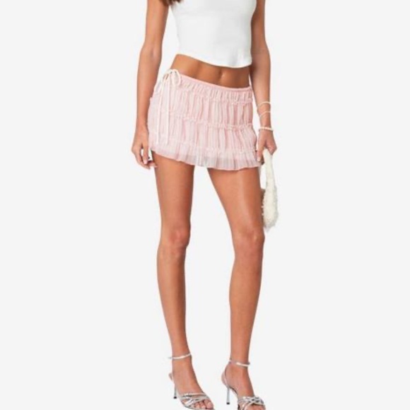 Edikted Dresses & Skirts - Edikted Pink Ruffled Mini Skirt